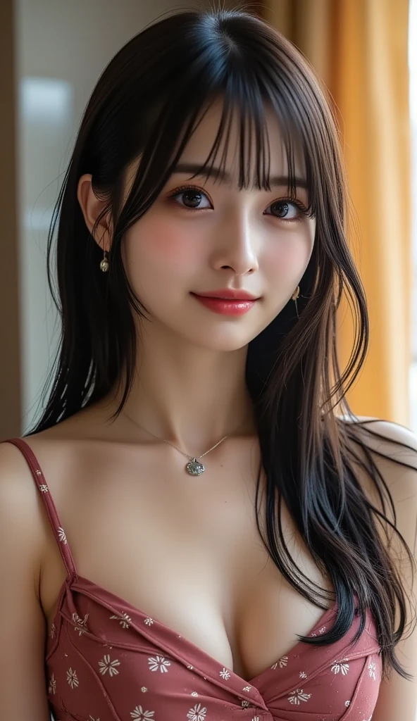 (8k, RAW photo, photorealistic:1.25) ,( lipgloss, eyelashes, gloss-face, glossy skin, best quality, ultra highres, depth of field, chromatic aberration, caustics, Broad lighting, natural shading,Kpop idol) looking at viewer with a serene and goddess-like happiness, boobs, nipslip, fullbody