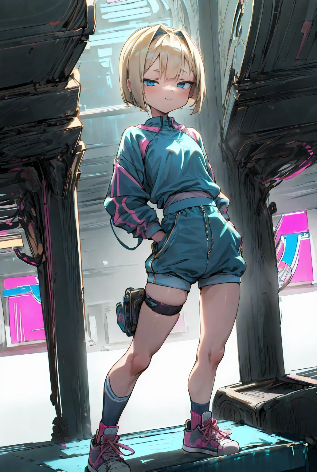 CG K ultrarrealista ,((de primera calidad、8k、32K、Obra maestra、nffsw:1.3)), (superfine illustration)、(super high resolution), (((cuerpo adulto))), (((1 chica en))), ((( bob de pelo corto ))), 25 year old cyberpunk gladiator with perfect body, Hombreras con espinas de metal., Gladiadores in Brooklyn, (( bob de pelo corto )), Camiseta del equipo de rugby rota, Casi desnudo al estilo urbano salvaje de Simon Bisley, pelo rubio corto, ropa minima, Metallic protection on the left arm with complex graphics..., Rojo oscuro con estrellas blancas y rayas azules y blancas., armadura, Lleno de puntas y remaches., Tatuaje de veneno (((Imagen desde la rodilla hacia arriba))), pelo rubio blanco corto, En el fondo、 There is a wall with an intricate design painted by Shepard Fairey...
