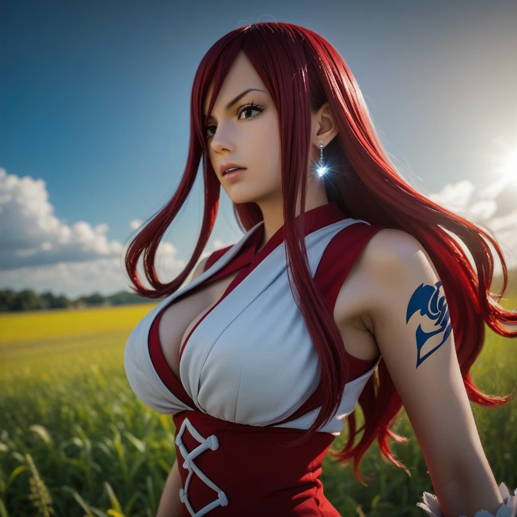 Create an incredibly detailed drawing of Yoko's character from the anime Gurren Lagann in the space environment. Let Yoko be pictured up close to show all her gorgeous appearance details. Please ensure the highest quality and maximum detail so that every line, shadow and texture is clear and realistic. Use sharp focus to especially reflect the vivid expression on her face and her characteristic features such as her hair, eyes, and clothes. Add space surroundings with neon lights and a colorful spectrum to create a futuristic, exotic atmosphere. Let these lights illuminate and accentuate Yoko's beauty and elegance. Please make the drawing accurate and appropriate to Yoko's appearance from Gurren Lagann anime. I am grateful for your attention to detail and creativity in fulfilling this order.Littner,yl1, ponytail, scarf, bikini top only, short shorts, mid,,Yokoriff, belt, fingerless gloves, skull hair ornament, elbow gloves, pink thighhighs,better_hands,hands