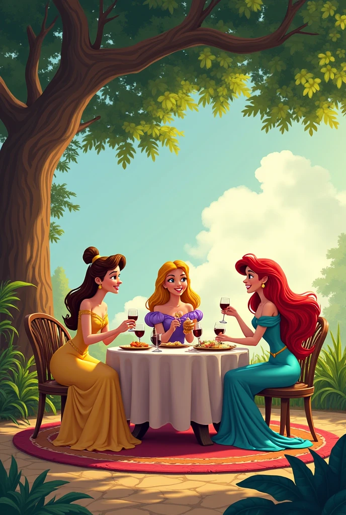 Disney princesses completely wasted in a tiki bar
