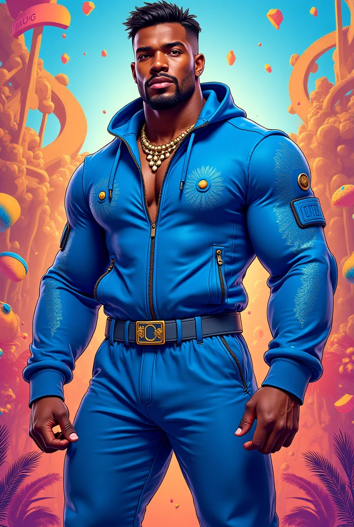 a black man with a big afro,  best quality, looking at viewer,  <lora:sf6sdxl:1>, sf6sdxl,  game cg, street fighter, vibrant colors, sunglasses, yellow bodysuit, disco, gold chain, fight gloves,