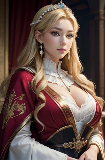 a beautiful empress portrait, blonde hair, perfect blue eyes, with a brilliant, impossible striking big Christmas headpiece, sexy skimpy clothes Santa robes, everything Christmas, snow, symmetrical, dramatic studio lighting, rococo, baroque, asian, hyperrealism, closeup, D&D, fantasy, intricate, elegant, highly detailed, digital painting, artstation, octane render, 8k, concept art, matte, sharp focus, big breasts, slender body, full body shot