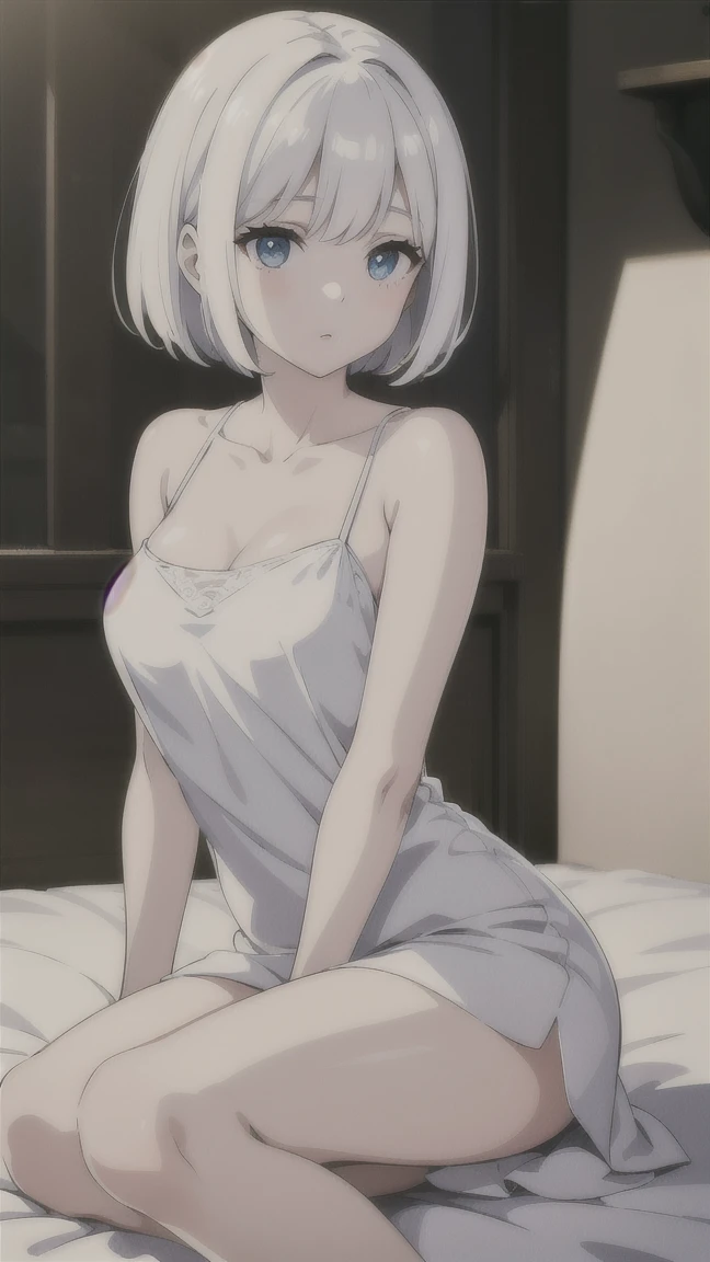 (A superb exquisite yuki nagato), (yuki nagato:1.5), brown eyes, brown hair, natural straight hair, solo, nature, extremely delicate, straight facial features, peerless beautiful girl, soft, (sensual face), ((ecchi face)), dreamy quality, exaggerated facial features, solid color, frank holly, delicate face, bright lips, slender waist, soft curves, real light and shadow, super fine, 4k, natural moving, Ultra high resolution, (masterpiece:1.2, best quality), (finely detailed beautiful eyes: 1.2), (beautiful detailed face), sexy nude model, sexy pose, (medium chest), (Perfect Body Proportions), (bedroom), Mekosuji, Spread your legs a little and show off your crotch, bra & panties,