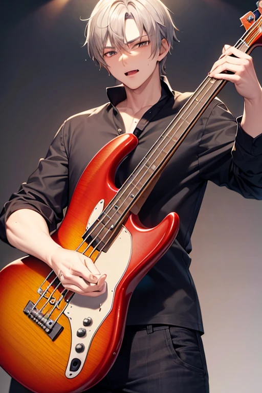 bassist((Best Quality)), ((masterpiece)), ( details),young people, Gray Hair, vampire,manly,jersey