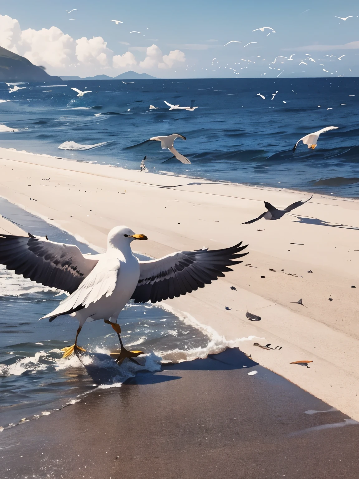 Tormaki components, Crossing, Seabirds Crossing the screen, 8,000, Extreme details, epic and super realistic, clearly and naturally, No blur , high quality, Flawless ,