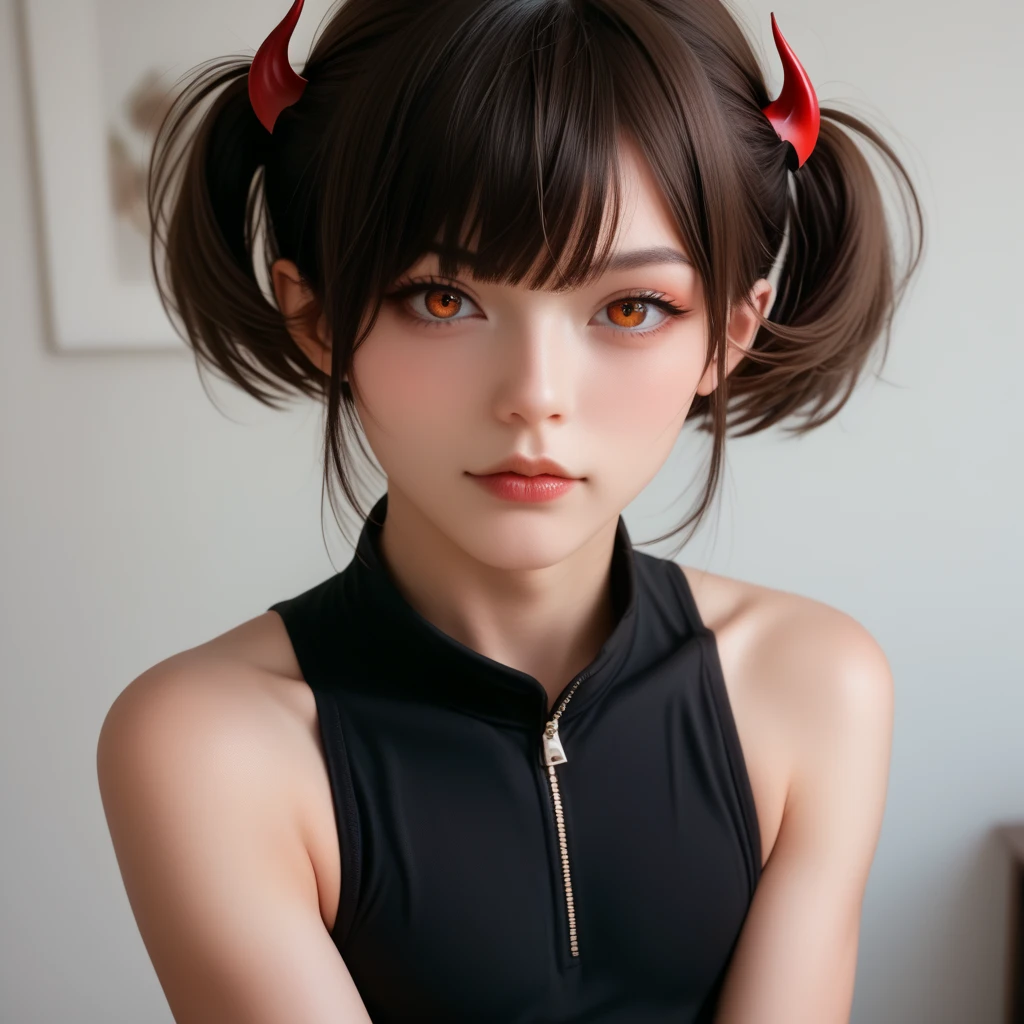 Highest quality、8k,(((Beautiful girl small breasts))),Wearing a black jacket、Cyberpunk Red Green Background、(((Upper body naked))),smile,(((Small body))),(((Cute little sister))),、、Round face,Big eyes, Round eyes、No makeup、Sweaty、Childlike face