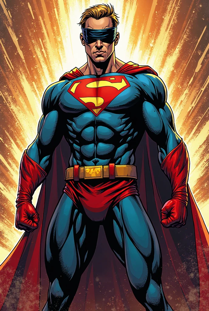 créer moi une photo d'un homme portant un bandeau sur les yeux en style comics super héros
