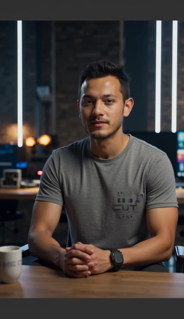 Guy with six arm
s working with multiple computers at the same time, working in an office


