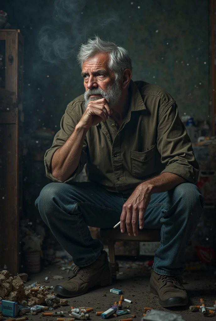 a half-drunk old man with a sullen face