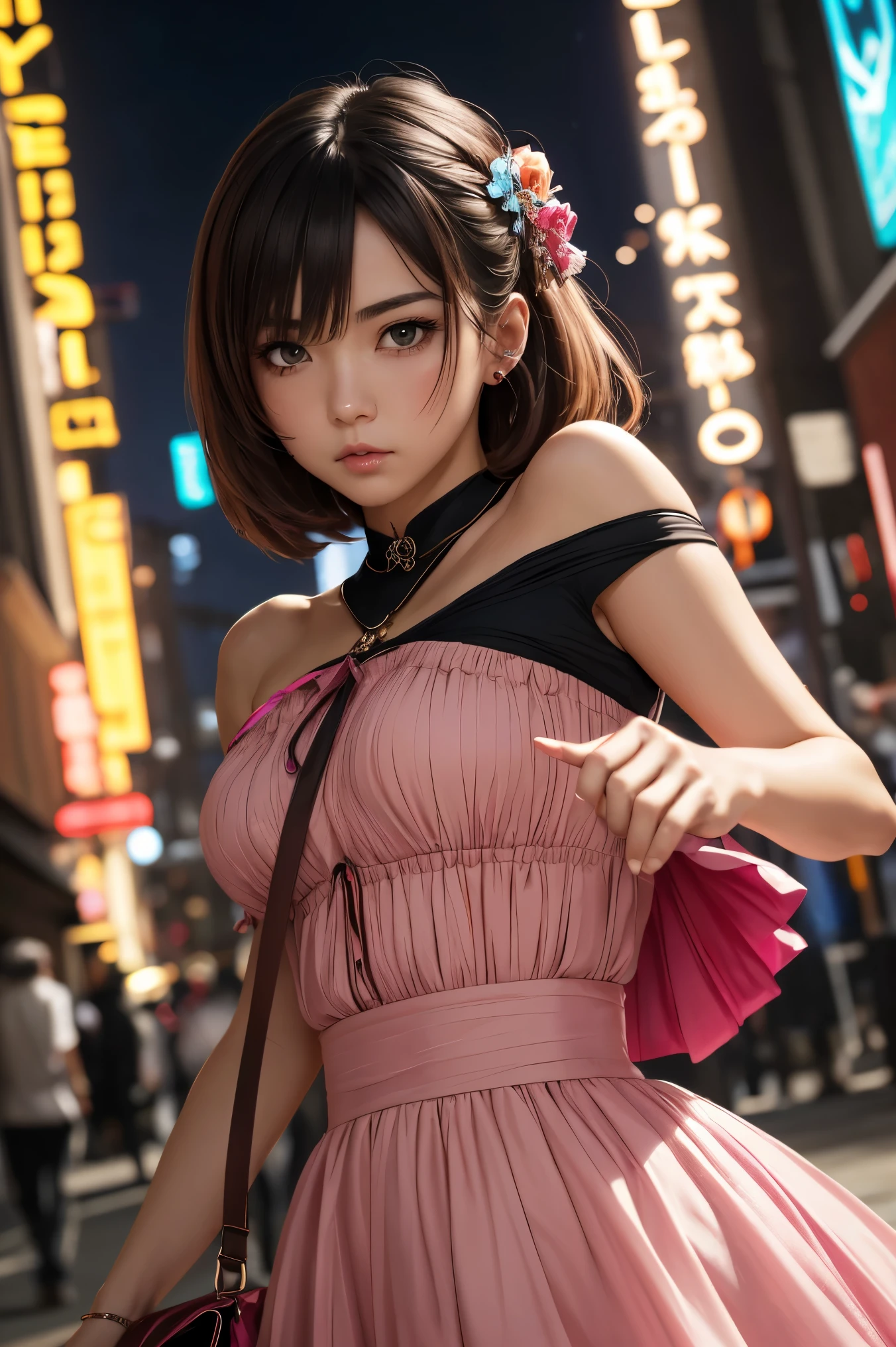 (Best Quality, masterpiece, colorful, Dynamic Angle, highest details) upper body picture, Cute Fashion Photography, Dark short pink , (超high resolutionテクスチャ), Dynamic Poses, Bokeh, high school girl (複雑なdetails, hyper details:1.15), details,mysterious gaze staring at a man you like who suddenly appears、almost crying、Things don't come up, Perfect night , Fantasy Backgrounds, (Official Art, extreme details, highest details), high resolution+ Bad move - 5
