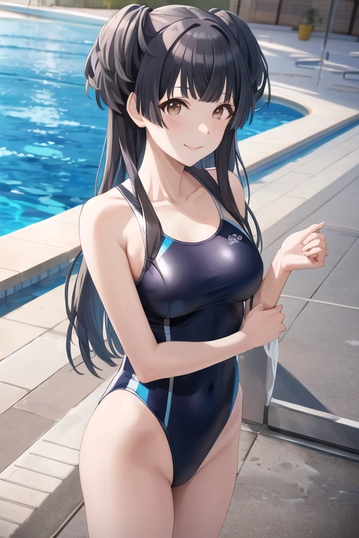 ((master piece、8k、highest quality、perfect fingers: 1.3、perfect anatomy: 1.3、background blur))、(8--old、ita: 1.5)、(straight long hair 、Super miniskirt competition swimsuit、Slender beautiful girl: 1.5)、(high heels、tights:1.3)、(standing position、Rabbit Pose、wide shot、whole body、happy smile、blue sky、mansion's vast pool:1.3)、