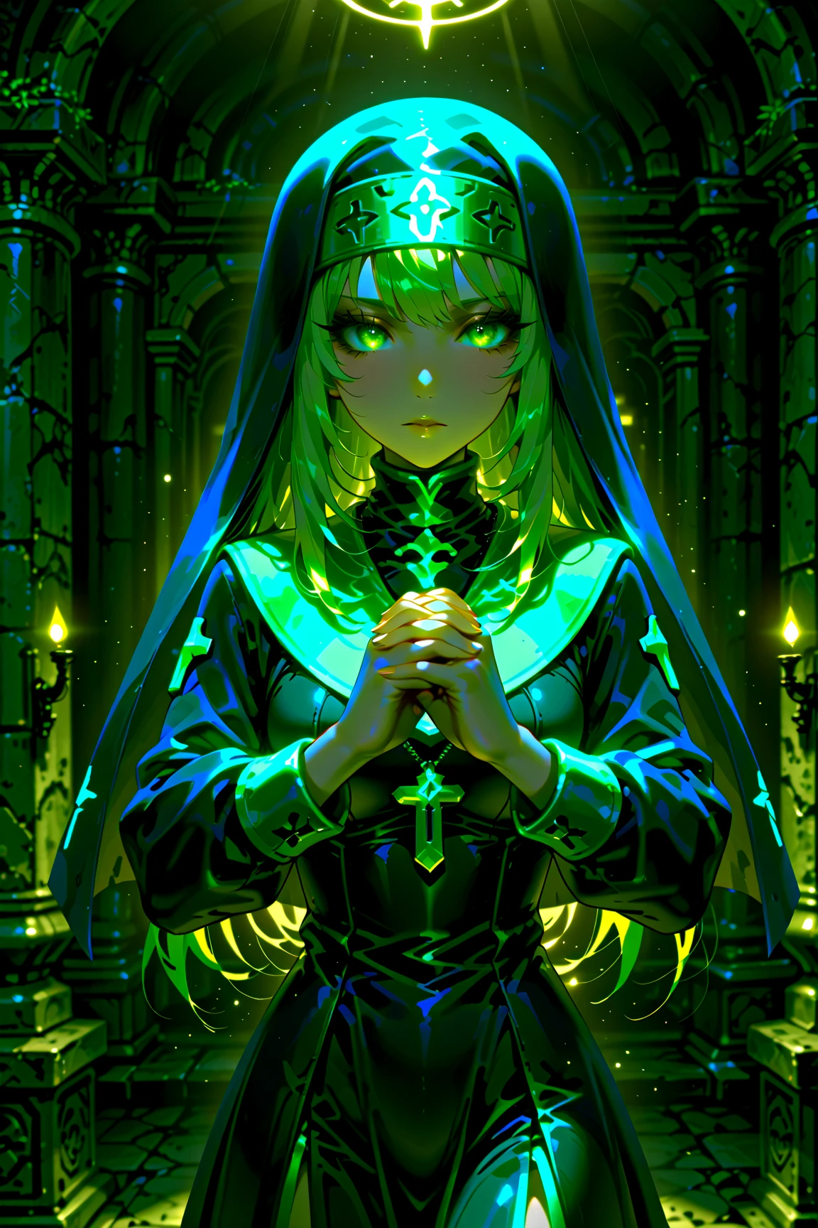 Anime style image of woman with green hair and halo, type germ. anime illustration, Anime style digital art, anime goddess, Zodiac Girl Knight Portrait, Produced by Anime Painter Studio, type germ lau, digital animation art, anime style 4k, digital anime illustration, goth girl anime girl, Beautiful charming anime woman, detailed digital animation art