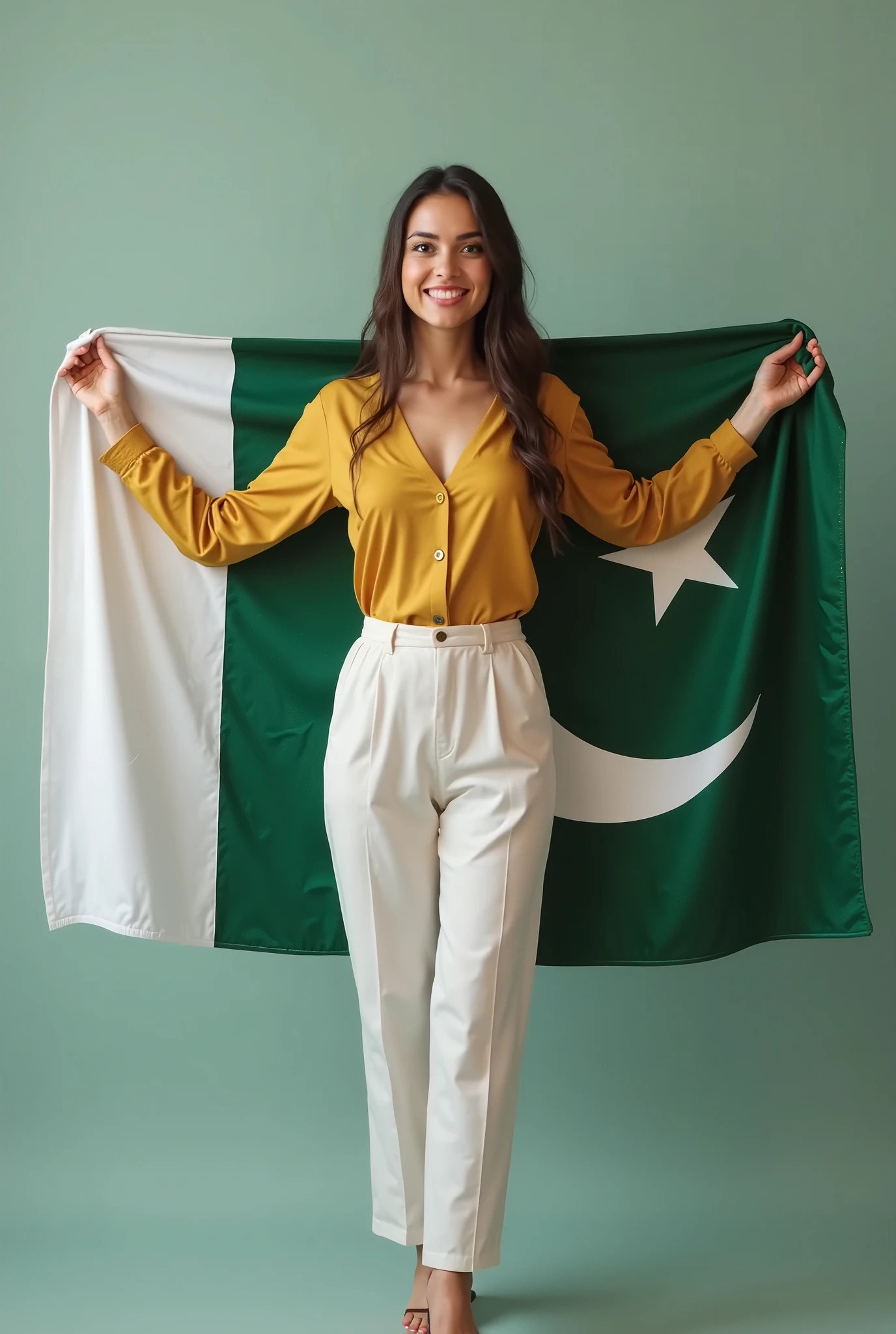 porn star Mia khalifa celebrating the Pakistan Happy Independence Day wearing also Pakistani flag blouse
