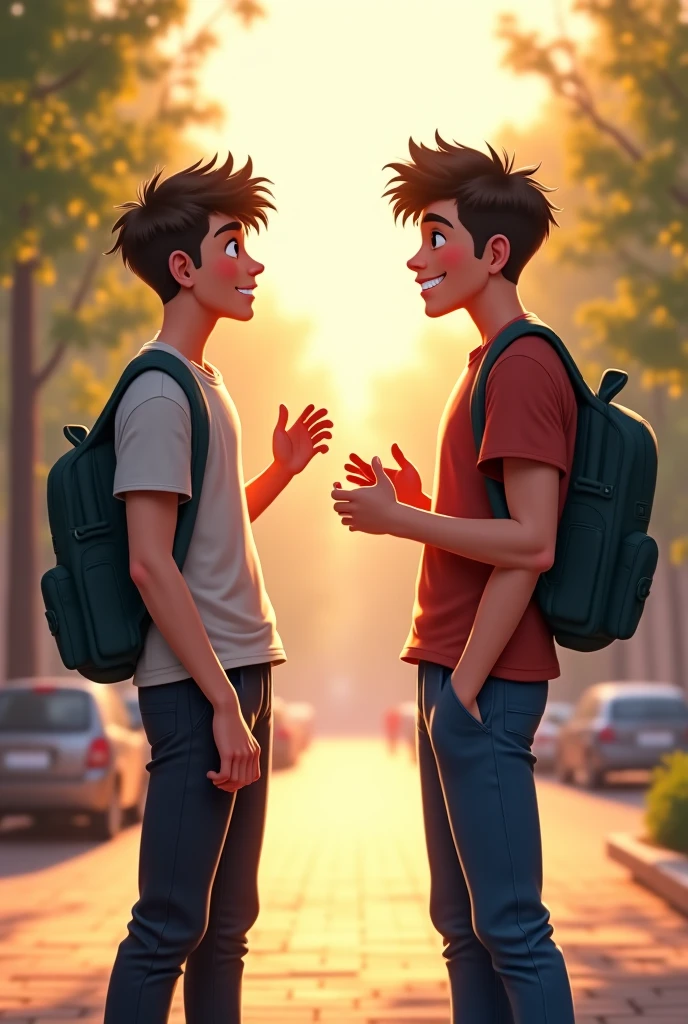 Healthy male can talk a thin friend boy Cartoon photo