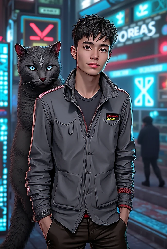 cyber punk.smart.boy with cat .4k ultra