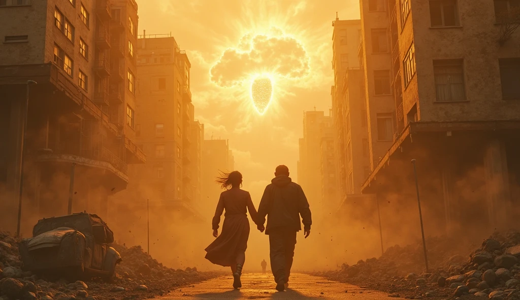 Pull Into Mist A cinematic scene of a man being pulled by a mysterious woman through a ...