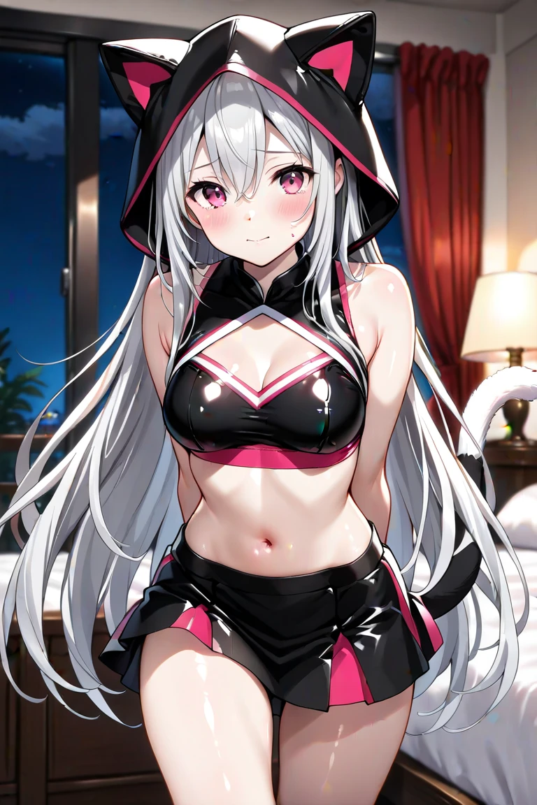 Cute girl, full body, cute body, full body, Big body, cute face, anime, manga, white bikini, pretty girl, red white haires, sexy pose