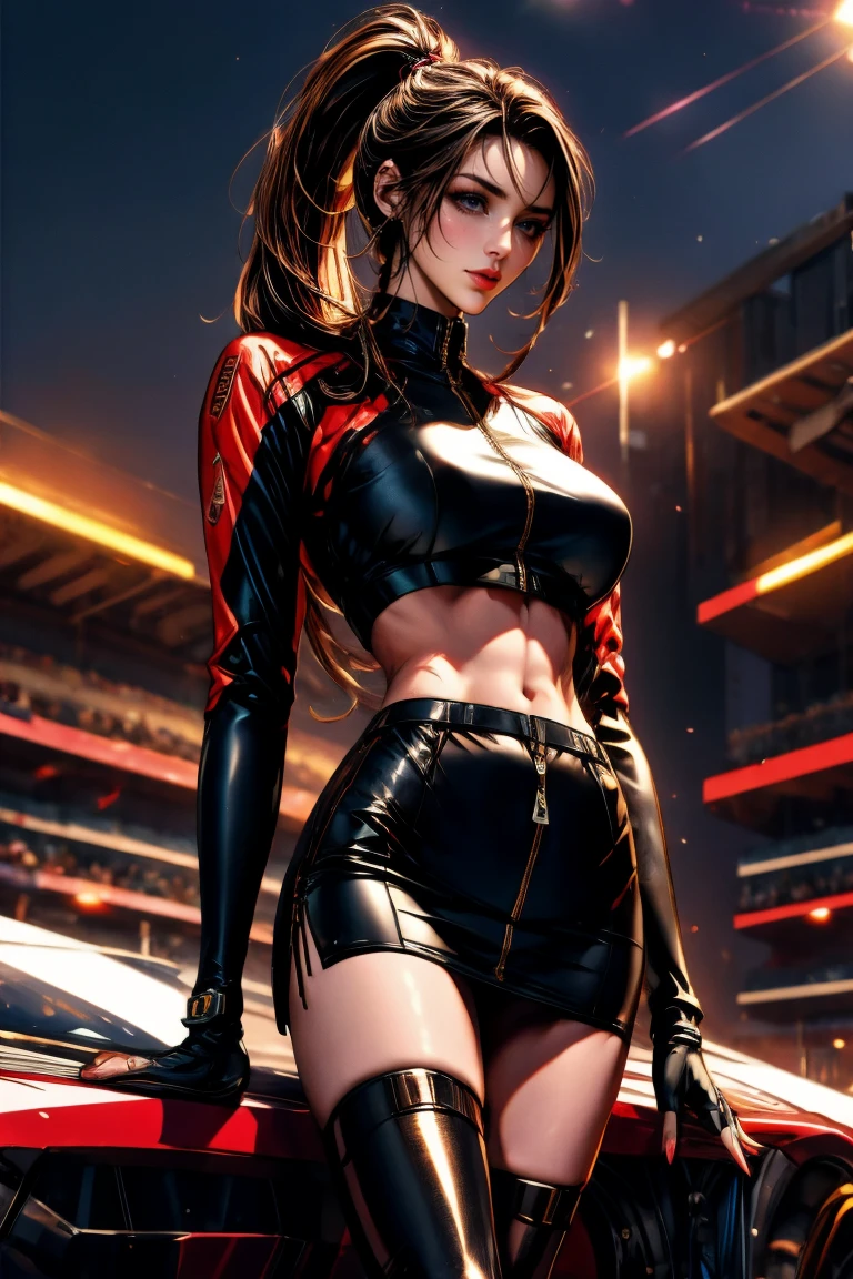 (Best Quality,4K,High resolution), Dark Hero,Superhumanization、(Best Quality,4K,High resolution),transform,An abnormal,sharp eye,Red glowing eyes,Facial expression enhancement,,Changing the Appearance of a Transform,Destroy the ground with your fists,POWERGIRL、Spread your fists、buttle,Reproduce delicate and realistic skin texture in detail,Realistically reproduced muscles、Texture、Realistic portrayal,Vibrant colors,expresive,Classic background(Best Quality,4K,High resolution), Comical appearance,(Best Quality,4K,High resolution), 18yo woman, Red highlights on black hair, Long hair, Straight hair, Cool Woman,Superhumanization,Cold eyes ,sharp eye,Red and black decoration with intricate decoration、ripped clothing,comic strip,animesque,Comical illustration,busy,Deformed cute illustration,Full body projection,Doomsday World,Fighting,Dark worldview,Delicately reproduced dynamism、Combat stance