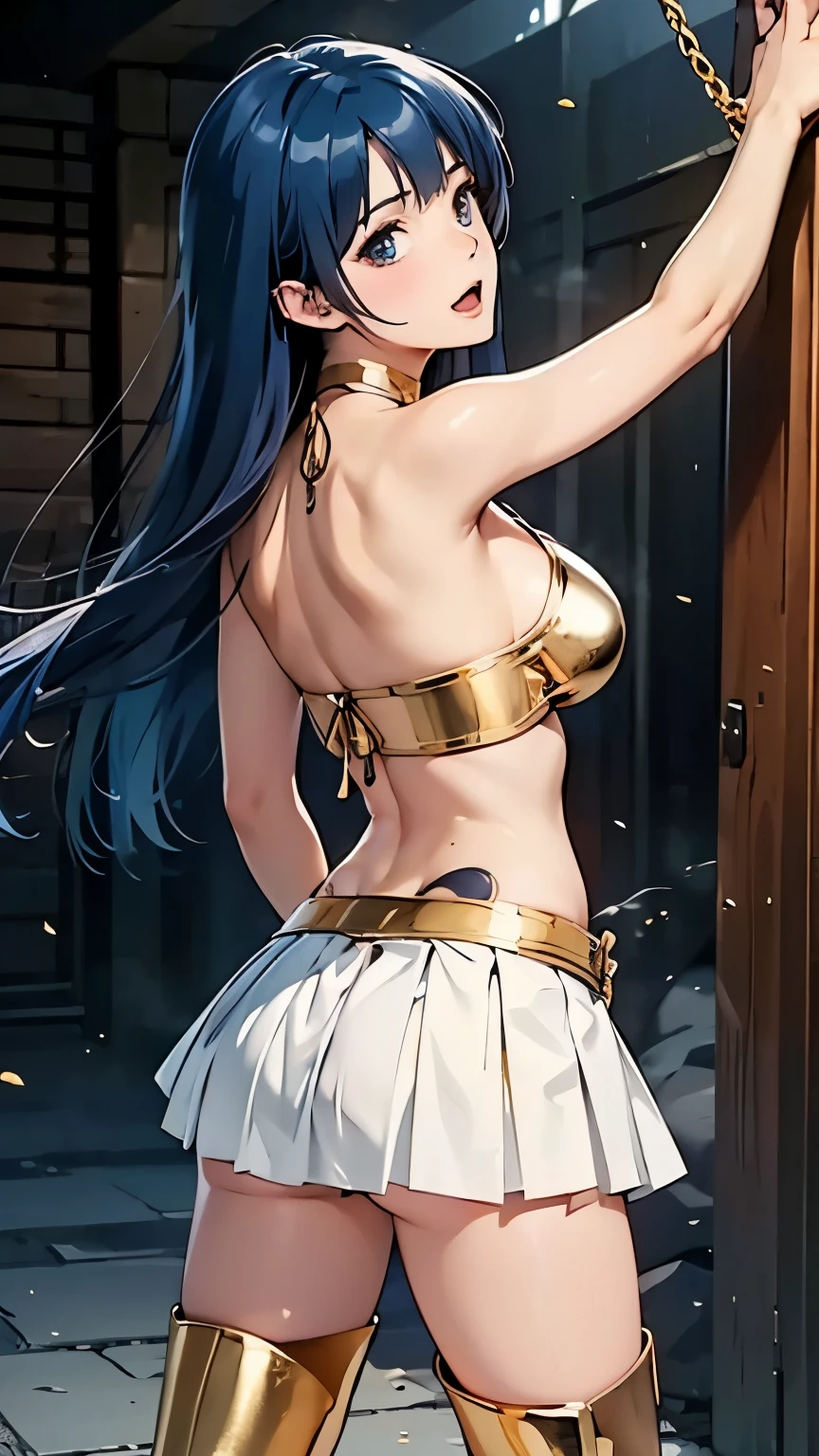 Nsfw, (((masterpiece))), score_9, score_8_up, score_7_up, score_6_up, ((comics, anime)), (3DCG), asou yuuko, bikini armor, highest quality, high resolution, 8K, ultra-realism, super detailed and realistic skin texture, ultra-detailed, perfect anatomy, perfect lightning, realistic shadows, beautiful illustrations, Realistic skin, sexyposture, (((Adult body))), (((cowboy shot))), bsdm room, corneo_side_doggy,
BREAK (((BDSM))), shibari, tied up, chain, shackles, bondage, torture, the dungeon, captivity, slave, hemp rope, pantyhosetied_wrist, tied_ankle, BREAK 1 girl, 18 yo, Dirty Pair yuri, DOA kasumi, madoka, Elegant mature woman, Fine skin, real looking skin, Height:158cm, body weight:42㎏, breasts:82cm, waist:58cm, hip:80cm, Ultra-fine facial texture, Realistic beautiful face, realistic beautiful eyes, very detailed eyes, beautiful fingers, Beautiful detailed eyes, BREAK ((flat chest)), ((slender body)), (((Thin thighs))), narrow waist, (((perky breasts))), Long legs, ((small head)), BREAK armor knight, (((bikini-type gold metal breastplate, lift))), intricate decoration, (((crop top))), (((strapless dress))), ((Cleavage)), (((choker))), BREAK (((((Thigh-length gold metal boots, pin heel))))), (((gold metal gauntlet))), ((gold metal shoulder guard)), Metallic Shine, BREAK (((knee length skirt))), ((((white pleated skirt)))), gold metal belt,(((white panties))), ((long fantasylegend sword)), BREAK ((beautiful dark blue hair)), (((Long hair))), ((straight hair)), (silky hair), ((asymmetrical bangs)), ((hair between eyes)), ((46 points oblique bangs)), ((beautiful dark navy eyes)), natural makeup, BREAK ((((arched back)))), squirming body, (stretching arm), (((downblouse))), (((leaning forward))), cowgirl position, Get on one knee, kneeling, BREAK (The girl is resisting desperately), ((blush)), aroused, ((open mouth)), ((sleepy expression)), close eyes, (saliva stains), ((sweating face)), ((steam)),cum on body, bukkake,