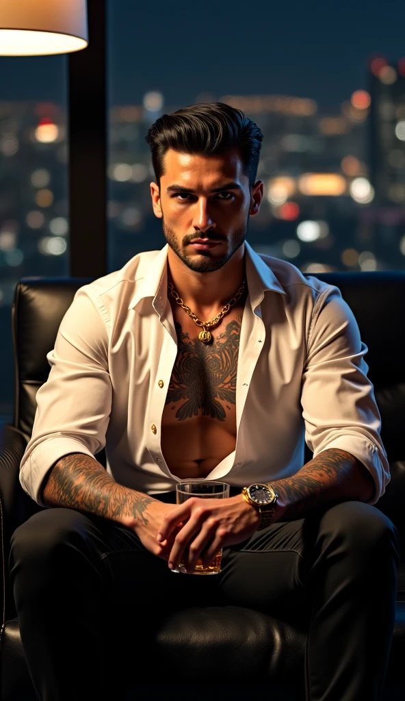 arafed man with a tattoo on his chest and a black shirt, exaggerated muscle physique, muscular body tattooed, athletic man in his 30s, bodybuilder physique, ernest khalimov body, exaggeratedly large physique, exaggerated physique, strong masculine features, very muscly, muscular men, big wide broad strong physique |, bodybuilder body, muscular chest. by Robert Capa ,  