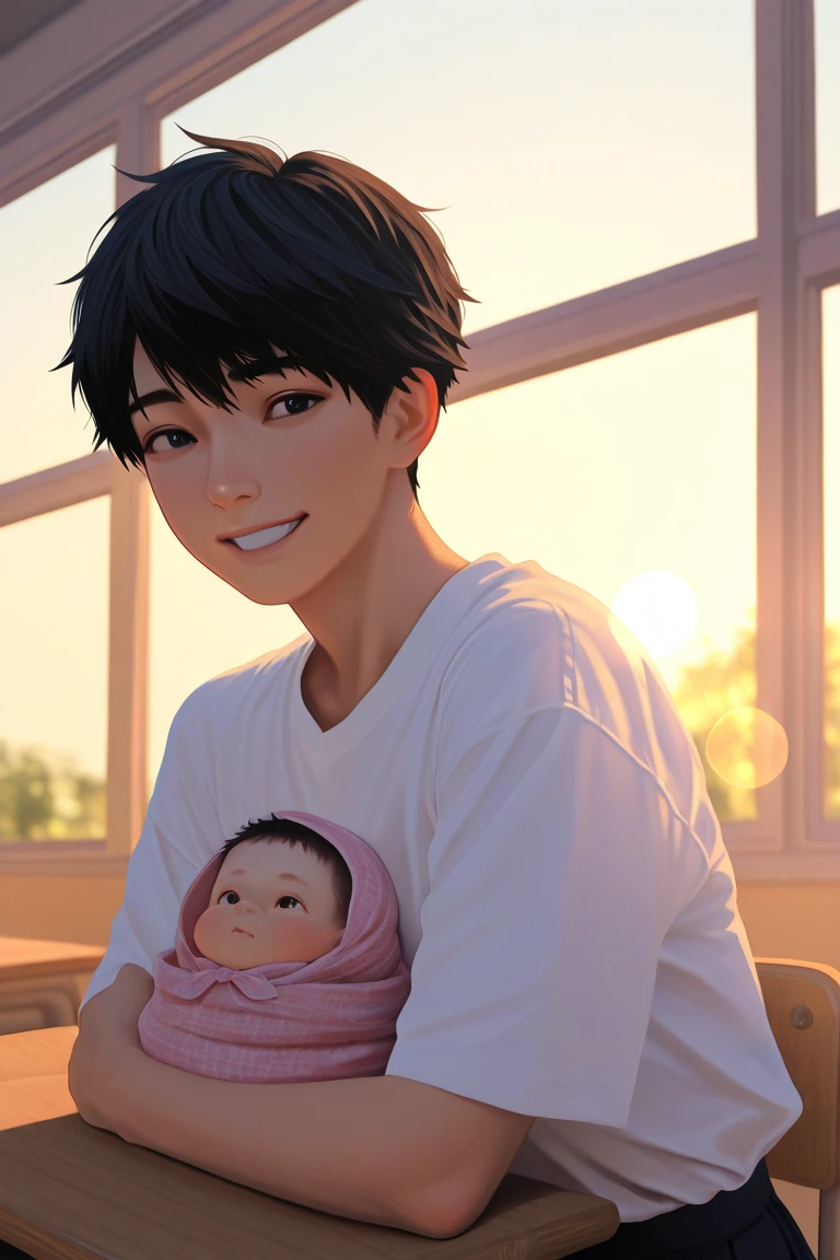 The image of a little boy is clearly depicted, with a strong color oil painting style.