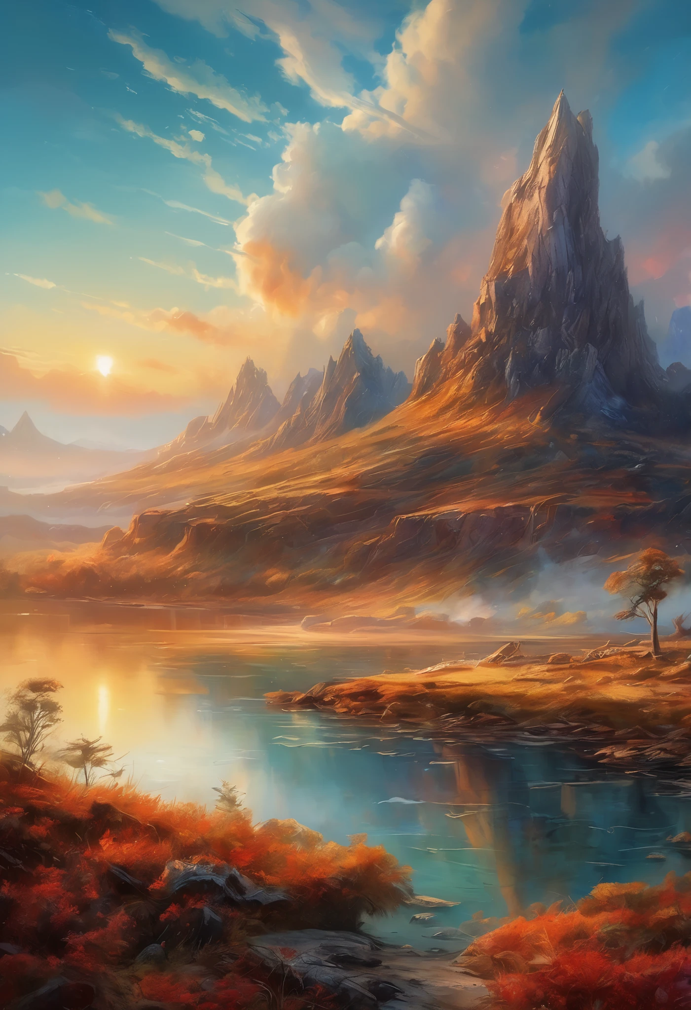 Ultra Detailed Illustrated Paintings of Dazzling Wild Environments, concept art, Subtle colors, Fantastic World, very detailed, Mysterious, Magical Brilliance, ultra high definition, Mysterious glowy smoke, light particles, attention to detail, grandeur and awe , like in a movie, STUNNING VISUAL MASTERPIECE, double exposure, 8k, photorealistic, Strong Contours,