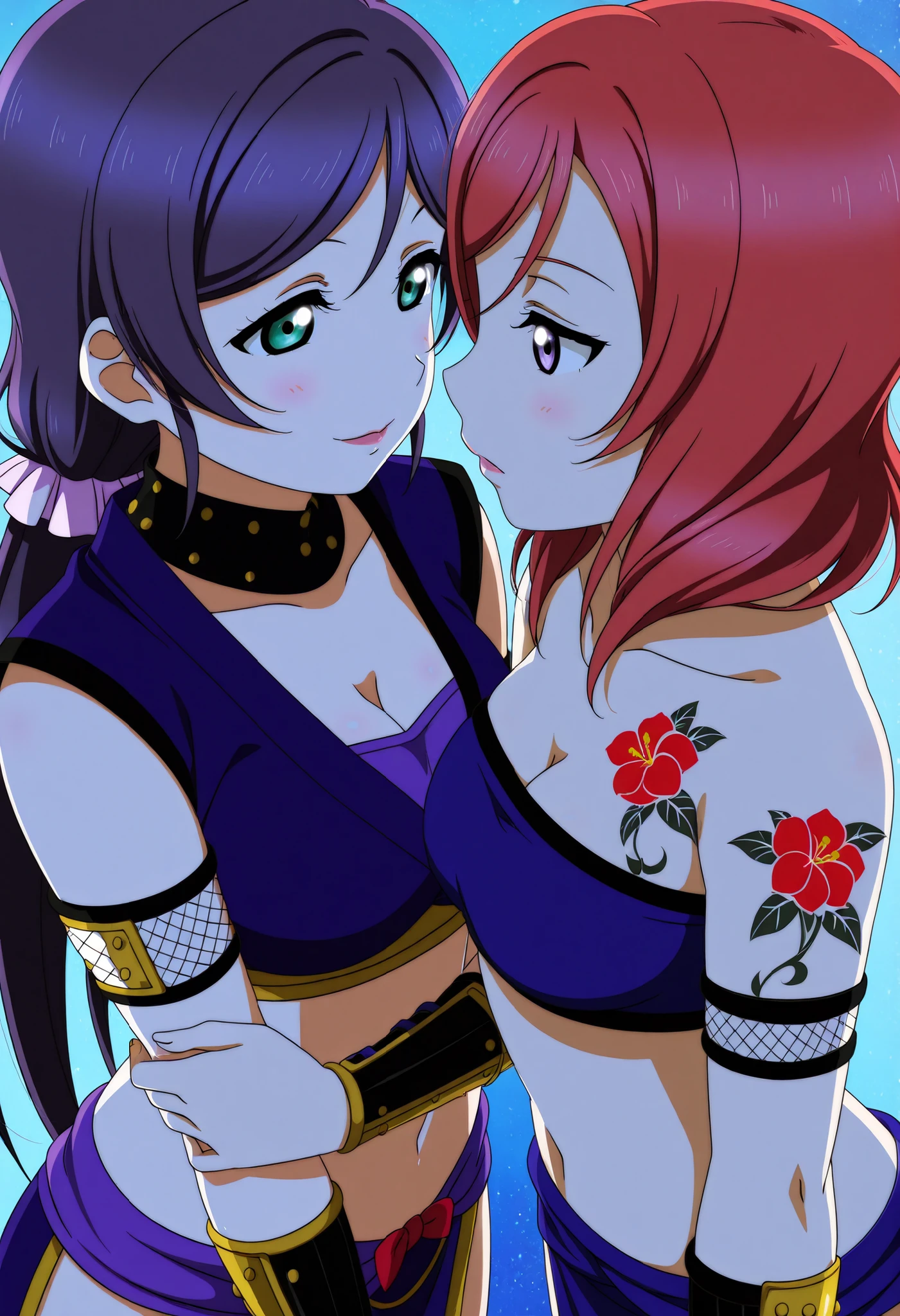 two women, kiss, dark magicien girl outfit