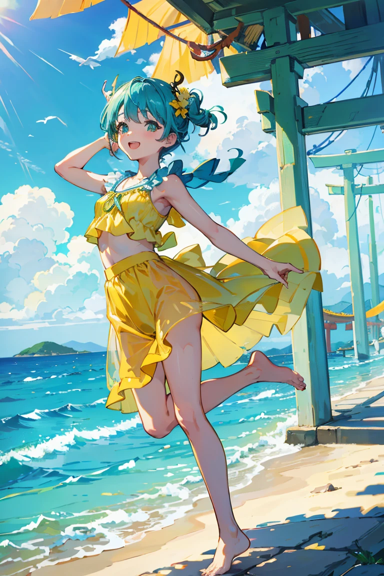 8K、Summer short bob beach girl illustration drawn in ultra-high definition details。She wears cute beachwear、Enjoying a pleasant summer by the sea。It is characterized by her cheerful and cheerful figure。

The beautiful sea spreads out in the background、Blue sky and white sand beach are depicted。She is smiling happily on the beach、Bathed in the summer sunshine。

Pose as if you were enjoying yourself at the seaside、In his hand he holds a colorful float。Her cheerful smile and liveliness represent the fun moments of a summer beach girl.。

The costume is based on cute beachwear.、It depicts her shining on the beach in summer。Her bright and lively image is emphasized。

Bright and vivid summer colors spread throughout the illustration.、The fun of the summer beach and her bright charm are expressed。Her short bob hair is swaying lightly。

The effect depicts the summer sunlight and the bustling state of the seaside.、The cheerfulness of a beach girl in summer is expressed。pure、Beautiful scenery of sea and sandy beach colors the entire illustration。

Background effect depicts the bright atmosphere of the beach in summer、Her fun moments are highlighted。Her lively figure and summer beach scenery depict the bright figure of a short bob beach girl.。