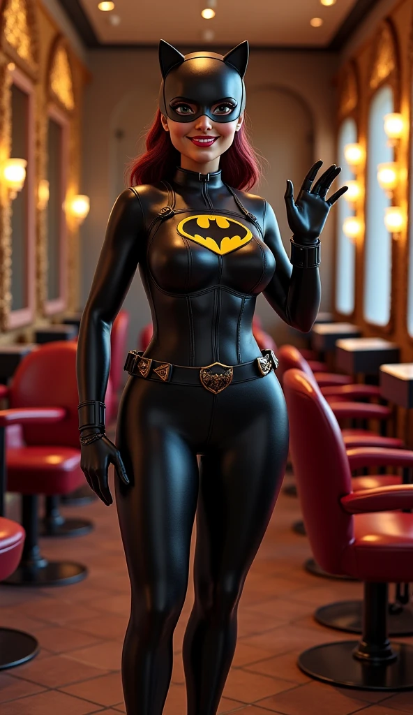 Masterpiece, (photorealistic1.4),Best quality, (solo), (1girl), (epiCRealLife), (photorealistic1.4), (UHD),( helenparr ), (d4k0t4), (young woman), (European model), (ElastigirlHelenParr latex bodysuit), (red bodysuit), (black elbow gloves), (ElastigirlHelenParr costume), (street cafe), (hands down), (black thighhigh), (helenXL black domino mask), (domino mask), (short hair), (ElastigirlHelenParr hairstyle), (outside patio), (1girl), (sitting on sofa), (daylight), (daytime), (look at viewer), (make up), (red lipstick), (light smile), (close up), (spot light), (flashphoto), (flash photography)