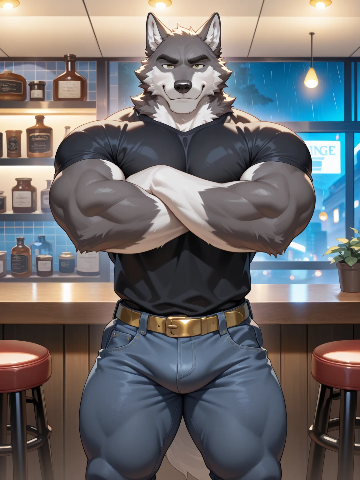 bara furry, perfect face, adult, yellow short hair, black skin, underwear and opened shirt only, at school