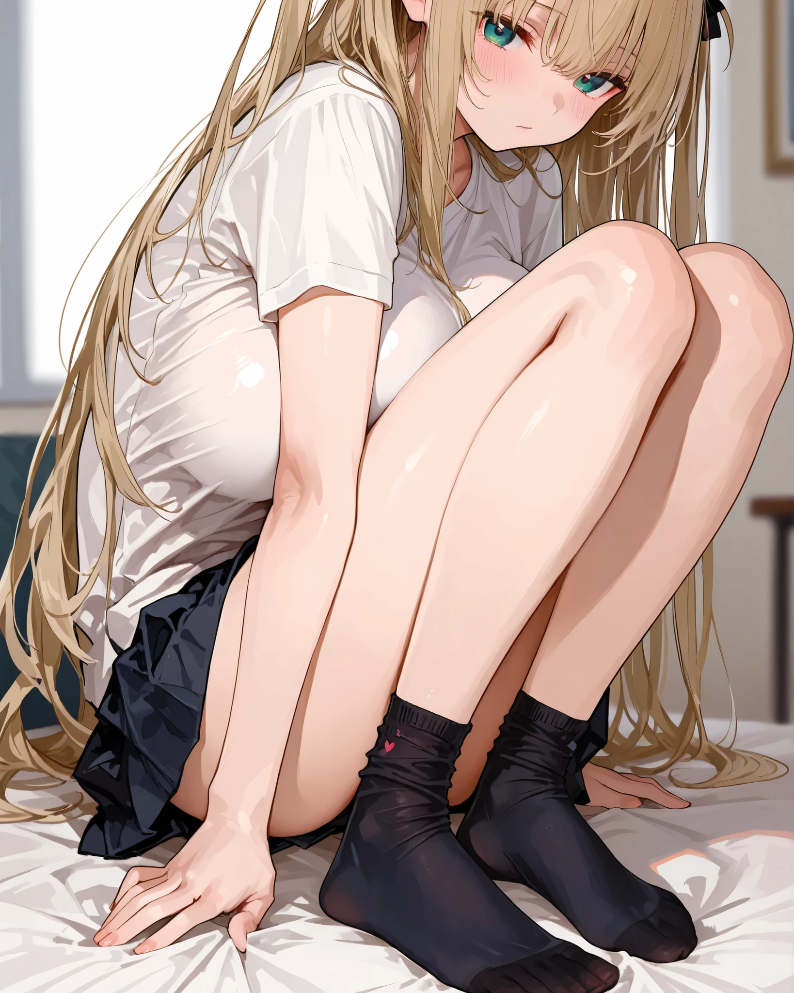 最high quality, 8k, High resolution, high quality, masterpiece, beautiful, ((Full nudity:1.6)), ((White school shirt and black skirt)), (), 10th generation women, (Extraordinary beauty), (Silky Blonde)), (Twin tails), ((High resolutionブルーアイ)), ((())), (), (View from below:1.2), ((Crotch close-up)), Accurate Eyes, (Tight waist), (Perfect figure of short stature), ((White tendons)), (), (Anatomically correct:1.4), (Bedroom:1.5), (Ahegao:1.2), (Lightless Eyes), Open your mouth, blush, White sigh:1.2,(Sex:1.2), (Small Tits:2.0), (Show me your armpits:1.5), (Spread your legs and show me:1.5), (sleep:1.5), (ejaculation:2.0),