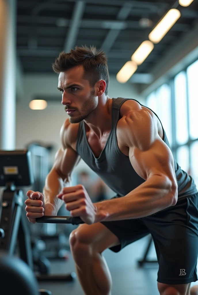 A hot male werewolf working out at the gym