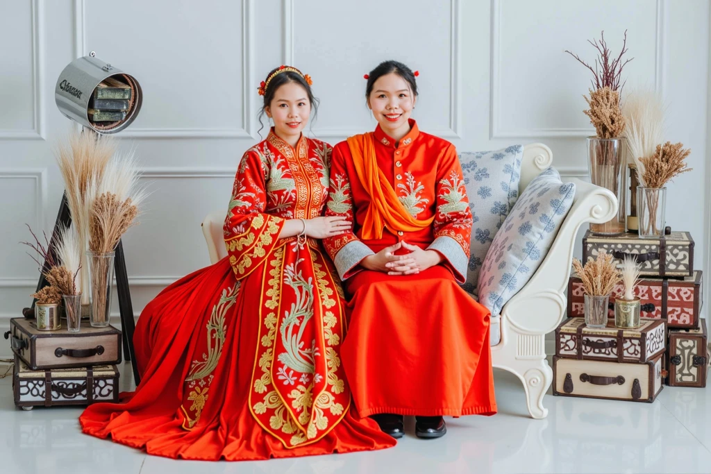 Chinese New Year，Scene with red Tang suit。RAW photos，Best quality，（reality，照⽚reality感：1.3），masterpiece，Extremely exquisite and beautiful，High resolution，Original，Perfect lighting，（Extremely detailed CG：1.2），Unification，2k wallpaper，Amazing，Fine details