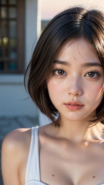 (masterpiece:1.5)、(Realistic:1.5)、(highest quality:1.4、8k、RAW Photos)、 Ultra-high resolution、Professional Lighting、Perfect dynamic composition、Film Grain、chromatic aberration、(Bokeh:1.1)、 Frank、Sophisticated、charm、超Realistic、Attention to detail、Golden Ratio、 (1 girl)、Slender girl、繊細でcharm女の子、Cute Woman:1.4、 Serious expression、Looking at the audience、Light brown hair、Shiny Hair、The hairstyle is a bob cut、 Realistic looking skin、 Shut your mouth.、Beautiful Eyes、double eyelid、Thin arms、White high neck ribbed sweater (((Blur the background F value 1.4)))
