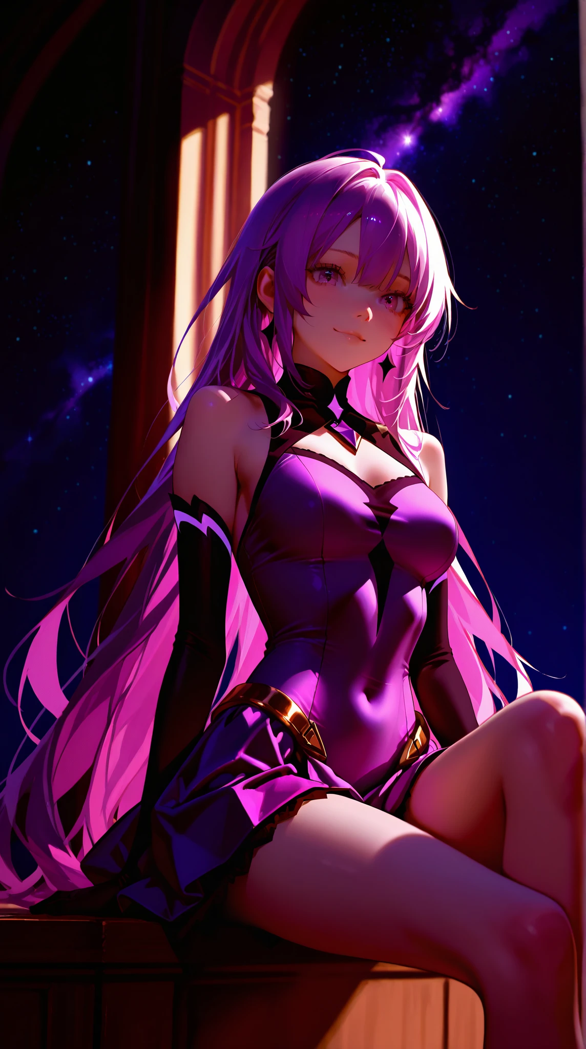 Best Quality, (masutepiece:1.2), Highly detailed,
Fate/Stay in the background, fullmoon、
Medusa_nffsw,
1girl in, Solo,, Looking at the viewer, absurdly long hair, Purple hair, Floating hair,Dress, Short dress, thighs thighs thighs thighs, Strapless, Detached sleeves, forehead mark, Choker, cleavage、((thigh high boots))、(thigh-high socks))、((Kneeling))、((Raise both hands))、((Chained))