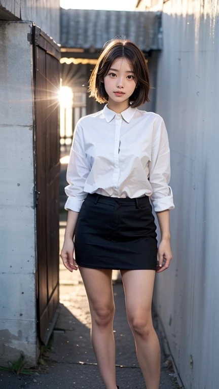 highest quality, realistic, 8k, ((High resolution)), 1OL, (skin dents), (portrait:0.5), nice, ((A dark refreshment room with no one around:1.65)), ((mini gray skirt, brown pantyhose, Gray jacket and white shirt)), look straight at the viewer:1.8, (1 Girl's eyes are looking at the viewer, short length straight hair, black hair, parted hair:1.75), bring a business bag, realistic, (smile:1.2), (closed mouth:0.56), nice, Pueros face_v1,