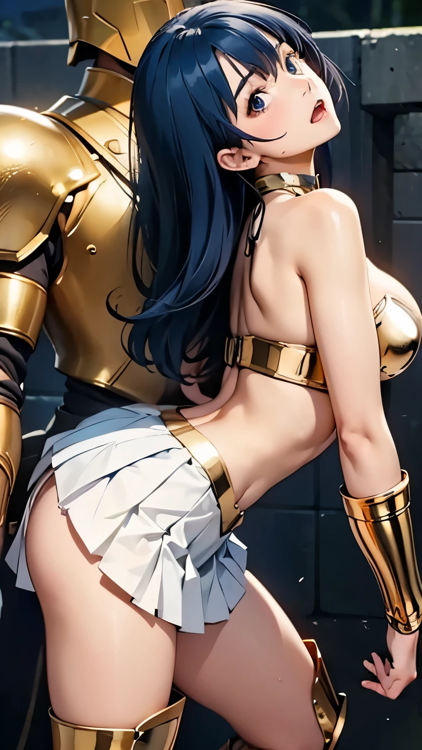 ((Nsfw)), (((masterpiece))), score_9, score_8_up, score_7_up, score_6_up, ((comics, anime)), (3DCG), asou yuuko, bikini armor, highest quality, high resolution, 8K, ultra-realism, super detailed and realistic skin texture, ultra-detailed, perfect anatomy, perfect lightning, realistic shadows, beautiful illustrations, Realistic skin, sexyposture, (((Adult body))), absurdres, bsdm room, ((doggystyle)), ((top-down bottom-up)), ((sex from behind)), ((hold arms down)), ((hold head down)), ((grabbing)), ((pressing)), (all fours), (sex, rape:1.5), man on ass side, grabbing breasts from behind,
BREAK 1girl, (1boy:1.3), faceless male, closeup, having sex, hetero,
BREAK (((BDSM))),
BREAK 1 girl, 18 yo, Dirty Pair yuri, DOA kasumi, Elegant mature woman, Fine skin, real looking skin, Height:158cm, body weight:42㎏, breasts:82cm, waist:58cm, hip:80cm, Ultra-fine facial texture, Realistic beautiful face, realistic beautiful eyes, very detailed eyes, beautiful fingers, Beautiful detailed eyes, BREAK ((flat chest)), ((slender body)), (((Thin thighs))), narrow waist, (((perky breasts))), Long legs, ((small head)), BREAK armor knight, (((bikini-type gold metal breastplate, lift))), intricate decoration, (((crop top))), (((strapless dress))), ((Cleavage)), (((choker))), BREAK (((((Thigh-length gold metal boots, pin heel))))), (((gold metal gauntlet))), ((gold metal shoulder guard)), Metallic Shine, BREAK (((knee length skirt))), ((((white pleated skirt)))), gold metal belt,(((white panties))), ((long fantasylegend sword)), BREAK ((beautiful dark blue hair)), (((Long hair))), ((straight hair)), (silky hair), ((asymmetrical bangs)), ((hair between eyes)), ((46 points oblique bangs)), ((beautiful dark navy eyes)), natural makeup, BREAK ((((arched back)))), squirming body, (stretching arm), (((downblouse))), (((leaning forward))), ((trembling)),
BREAK (The girl is resisting desperately), ((blush)), ((open mouth)), ((sleepy expression)), close eyes, (saliva stains), ((sweating face)), ((ste