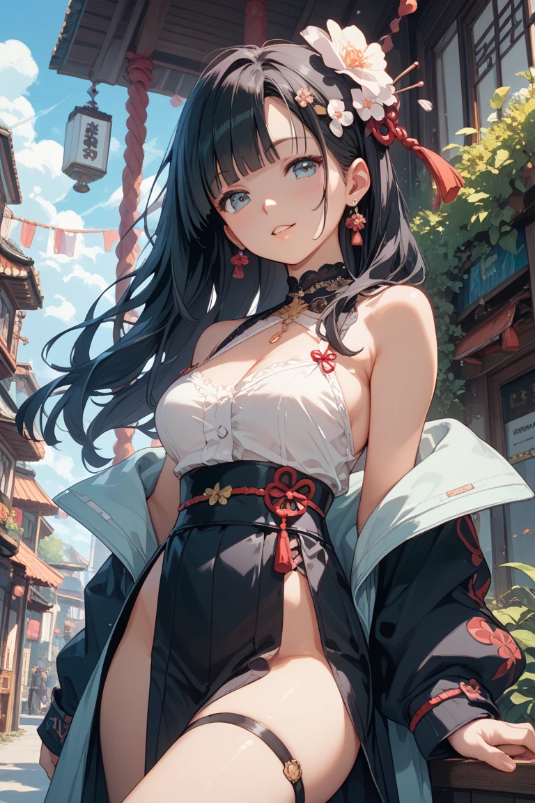 (Highest quality、masterpiece、8k)、(((whole body、Are standing、One Woman)))、Blushing、laughing、Sweat、Wet、Attractive lips、Glowing Skin、Fair skin、High Ponytail、Wavy Hair、Perfect hands、Perfect Fingers、Perfect breasts、Perfect Hair、Perfect Face、Perfect body
