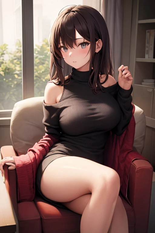 (masterpiece、highest quality、High resolution、realistic pictures、real looking skin:1.1)、
(A woman is sitting on a sofa in a hotel lobby:1.8)、
(The length of the dress is so short that you can almost see her panties.:1.8)、
(looking at her from the front:1.8)、
(she has a grinning expression on her face:1.8)、
(Since it&#39;s a hotel, I don&#39;t violate manners such as opening my legs apart or standing on my knees.:2.0)、
(She is wearing a long-sleeved turtleneck mini dress made of wine red velor material.:1.8)、
(There is a gap around the chest of that dress and you can see her cleavage.:1.8)、
(I am wearing black middle boots.:1.8)、
(The panties are purple and have a pattern on them.:1.5)、
(Bra and panties are always included:1.5)、
(brown medium ponytail:1.5)、
(small face:1.5)、
(she is 25 years old:1.5)、
(Her breasts are D cup, so you can see her cleavage through the gap between her breasts.:1.5)、
(Location: Hotel lobby sofa:1.5)、
1 Japanese girl、solo、full body esbian、beautiful eyes、shining eyes、Shining thighs、NSFW