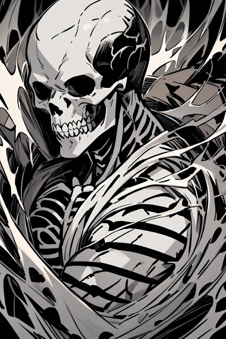 a skeleton with glowing blue eyes wearing a old german military uniform, he is wearing a face cloth and black gloves