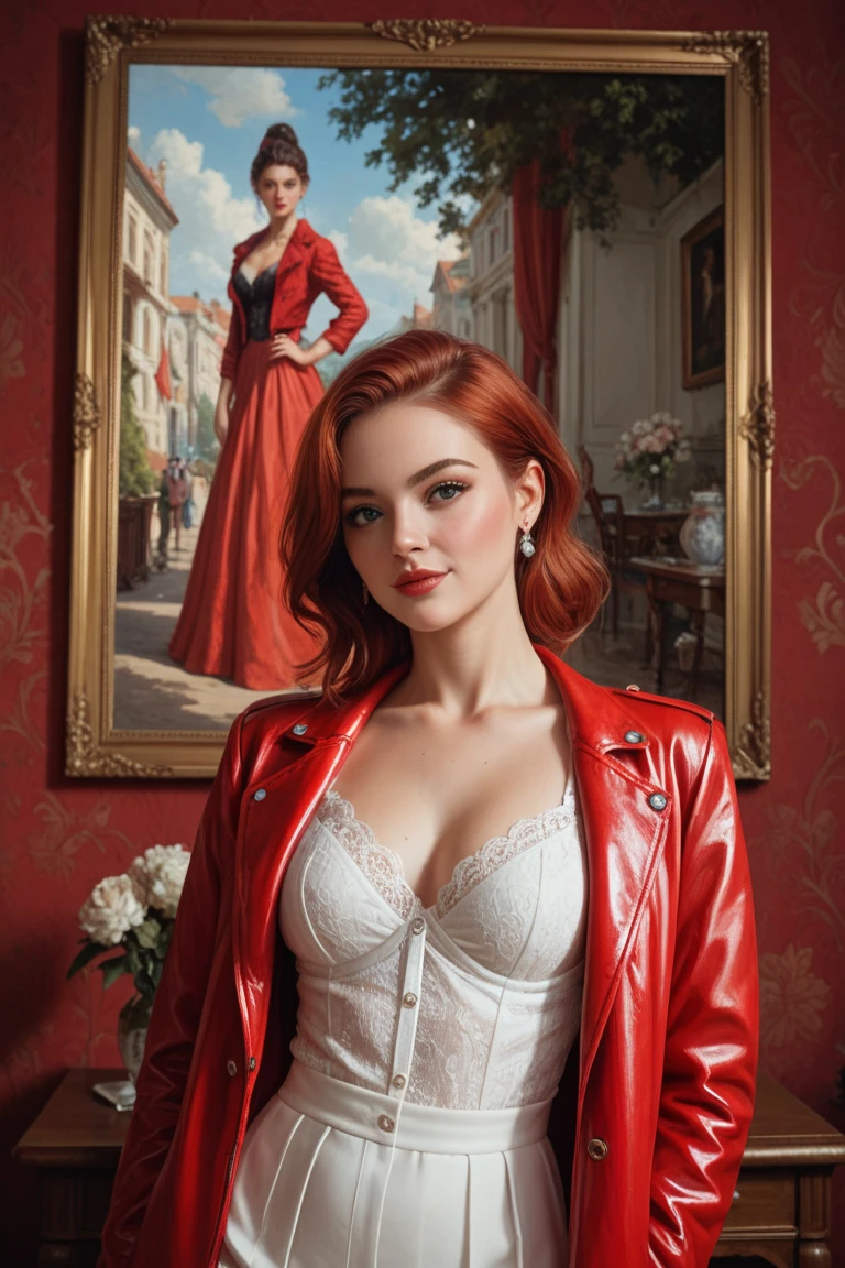 1girl,killer queen,queen of hearts (card),joker (card),pun,cowboy shot,white and red hair,light and shadow,white and red theme,Best quality,masterpiece,ultra high res,photorealistic,raw photo,unity 8k wallpaper, <lora:MengX girl_Mix_v30:1>