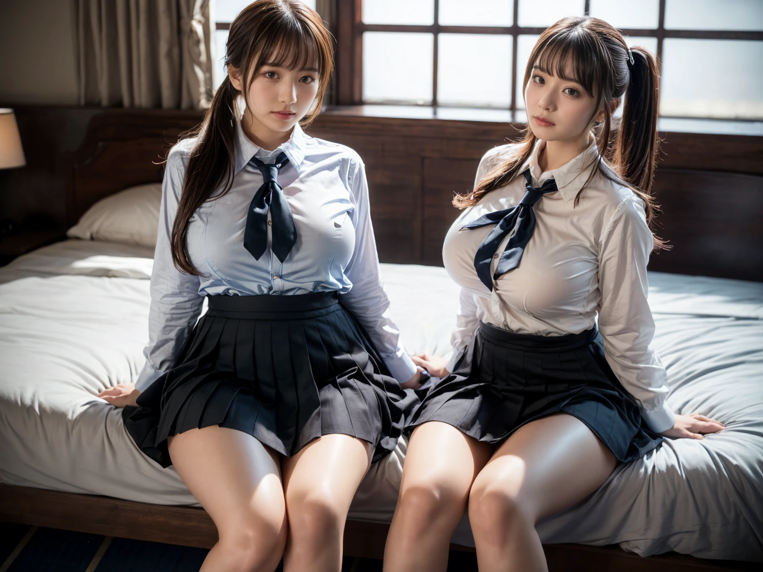((Highest quality, 8k, Masterpiece Details, Ultra-high resolution)), (Looking at the audience), (Full Shot:), 魅力的な5-peopleの女の子, 5-people, Slender:0.25, A white, sleeveless, see-through, tight shirt with buttons on the collar and chest., Grey tight skirt, (Sitting on the sofa), smile,Big Breasts、Erect nipples、(Elementary school girl in Japan:1.3), Adorable expression、Expressions of happiness、10 years old、height: 145cm、Baby Face、Amazingly cute、Cute type、(Lift up the skirt)