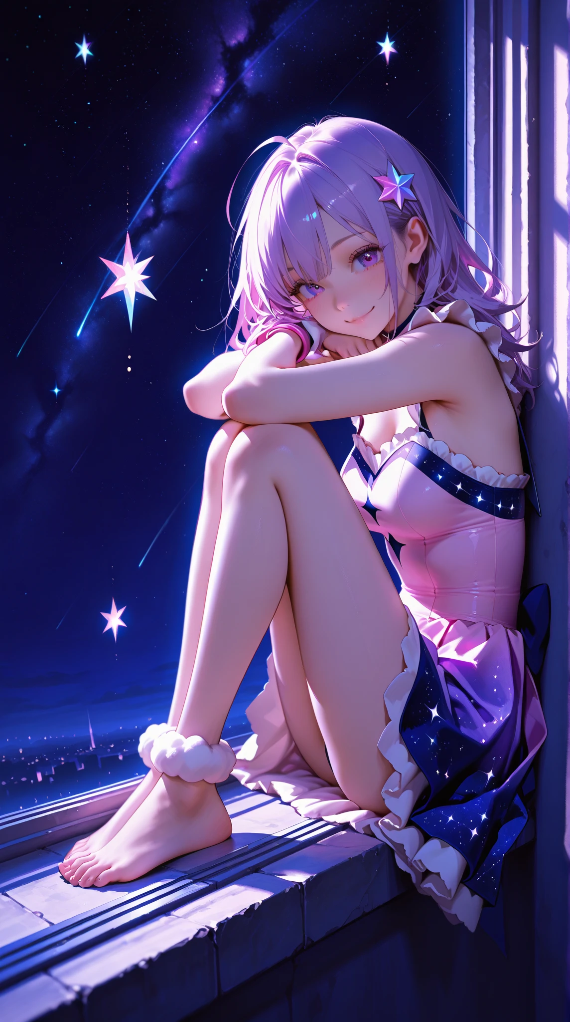 God is a light purple short haircut with cat ears.、Has whiskers like a cat。