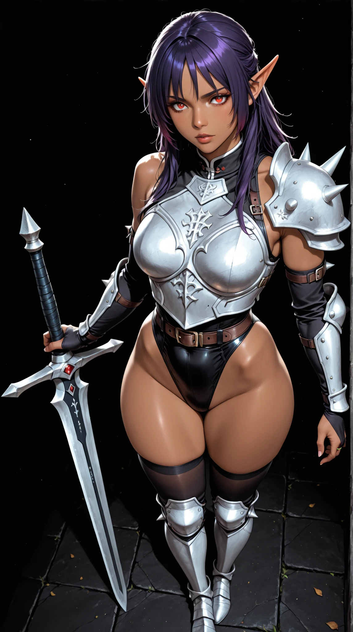 Sexy black woman big breasts body with robotic part dog face ears German shepherd hair on body naked metal boot holding an axe and a hairy nsfw hammer