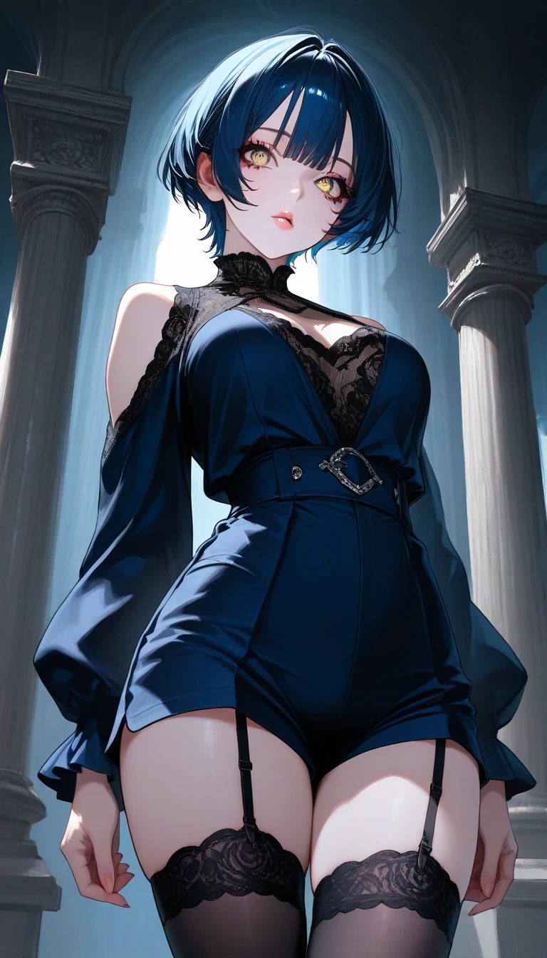(Center of chest, Tomboy,)),, (Perfect body ), Illustration of a girl with black bob hair,She has straight, shiny black hair、short bobcut hair style。 、A woman in a grey top and blue skirt poses for a photo, Full body cute young woman, Slim photos, Narrow waist, Long skirt, with a Narrow waist, Wearing a tank top and skirt, Narrow waistと太いヒップ、 (Torn clothes:1.3)((Very detailed CG 8k 壁紙), (Very delicate and beautiful), (masterpiece), (Highest quality:1.0), (ultra High resolution:1.0), Beautiful lighting ,Perfect Lightning, Realistic Shadows, [High resolution], Detailed skin, Very detailed (((colorful))),High Reality, ,(masterpiece, Highest quality, Highest quality, Official Art, beautifully、aesthetic:1.2),One person, tattoo, alone
