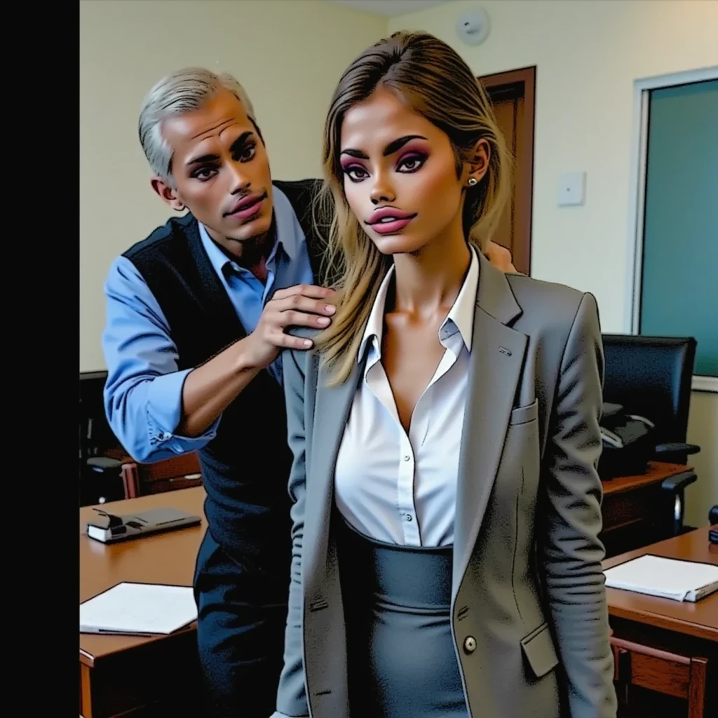 masterpiece, highly detailed face, old man in a white suit hugs, ((old man in a striped suit hugs hugs hugs)) (((nude naked nude naked young white teenage girl who has short brown ponytail hair and wears a mortarboard))) and medium breast and nipple and pussy and earring and wristwatch and necklace and is in a classroom, blackboard, wallchart,