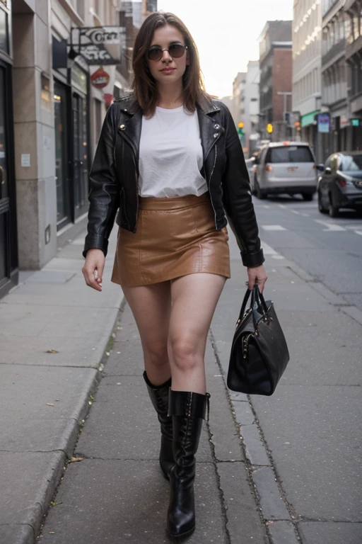 1girl, , wetting jeans, rating_explicit, ((cameltoe, urine stream, urine particles, wet herself, peed herself, wet spot,,))(Masterpiece:1.3) (best quality:1.2) (high quality:1.1), ((standing, looking at viewer, smile, bedroom eyes, smug smile, closed mouth, wearing sunglasses, hands on hips)), full body, realistic, leather boots, public street background, black leather jacket, white crop top, biker gloves, (((curvy, wide hips, thick legs, large breasts))), red hair, pixie cut, short hair, bangs, red lipstick, beautiful woman,