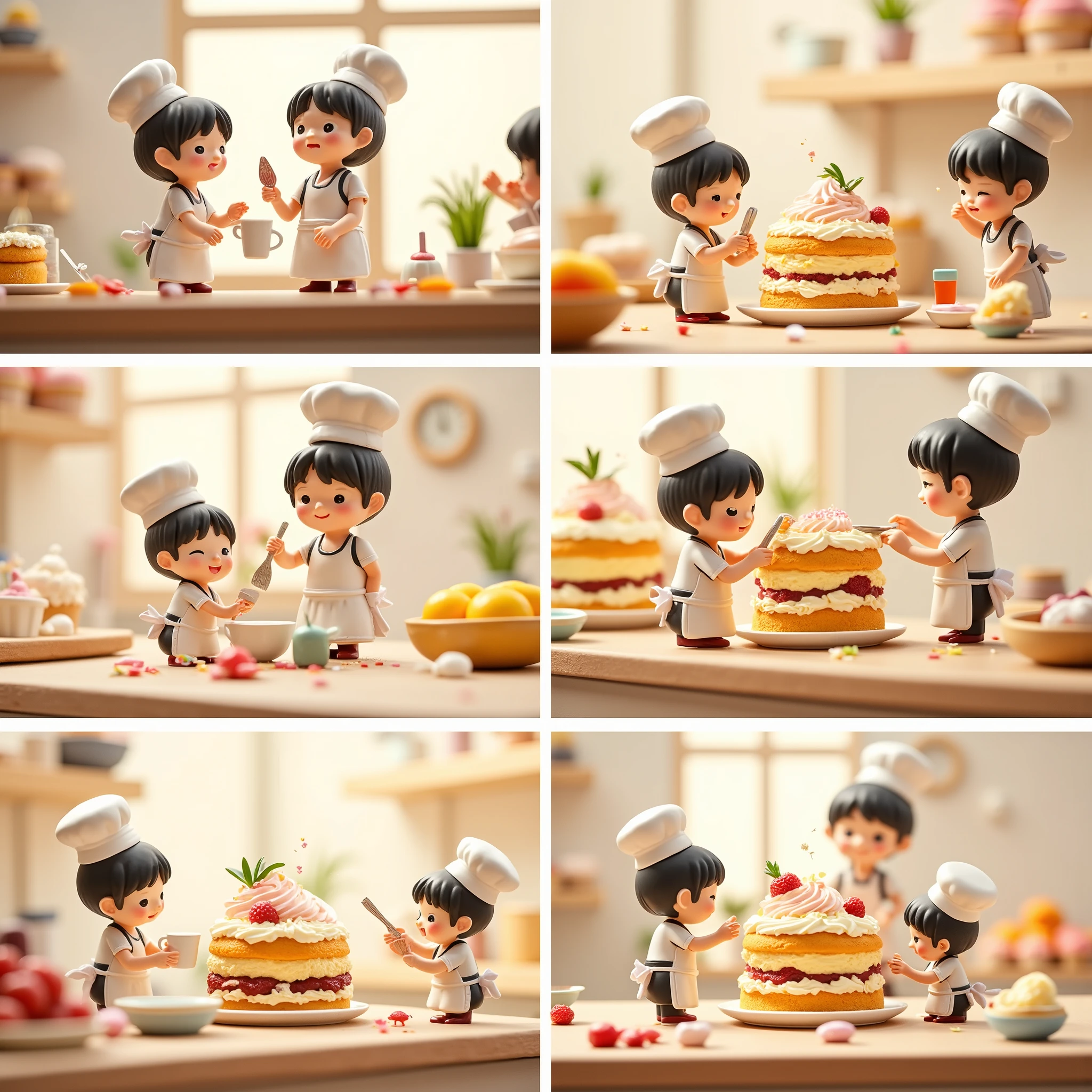 same miniacture chefs making a cake step by step pics