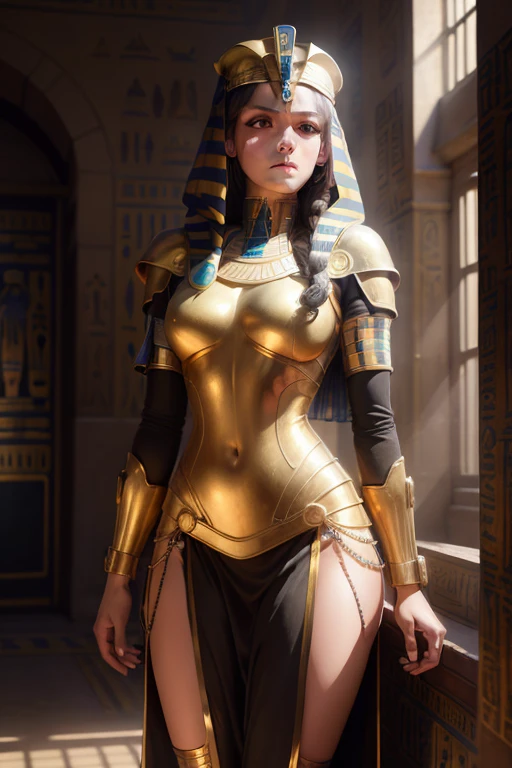 mummy, bandage, bandages, 1 eye, detailed, complex 3d render ultra detailed , warrior, (armor:1.1), cleavage, thigh, short skirt, sexy