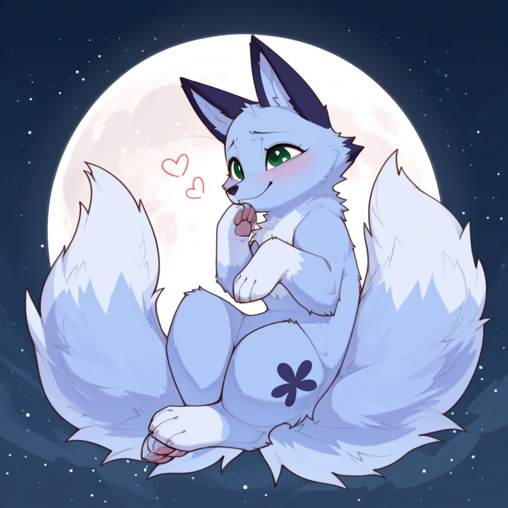adult, feline, mammal, anthro, anthromorphic, snow, leopard, striped_feline, fur, furred_anthro, fluffy_tail. femboy, male, bangs, ear_tufts, blue_nose, blue_fingers, hair_tuft, hair_between_eyes, short_tail, fluffy, feline_ears, expressive_eyes, purple_hair, light looking_at_viewer, legs, legs_visible, thighs, blue_paws, blue_fur, shy, small_pupils, spotted_pattern, stripes, tail, tail_connected_to_body tiger_stripes, digital_art, high_resolution, high_res, moon_background, fit, thigh_high, thigh_high_socks, blue_thigh_high_socks, light_blue_and_white_striped